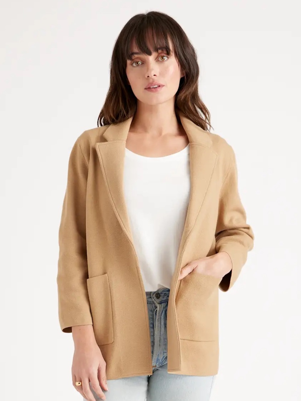 Quince 100% Organic Cotton Knit Blazer Cardigan Women's XL Camel Brown